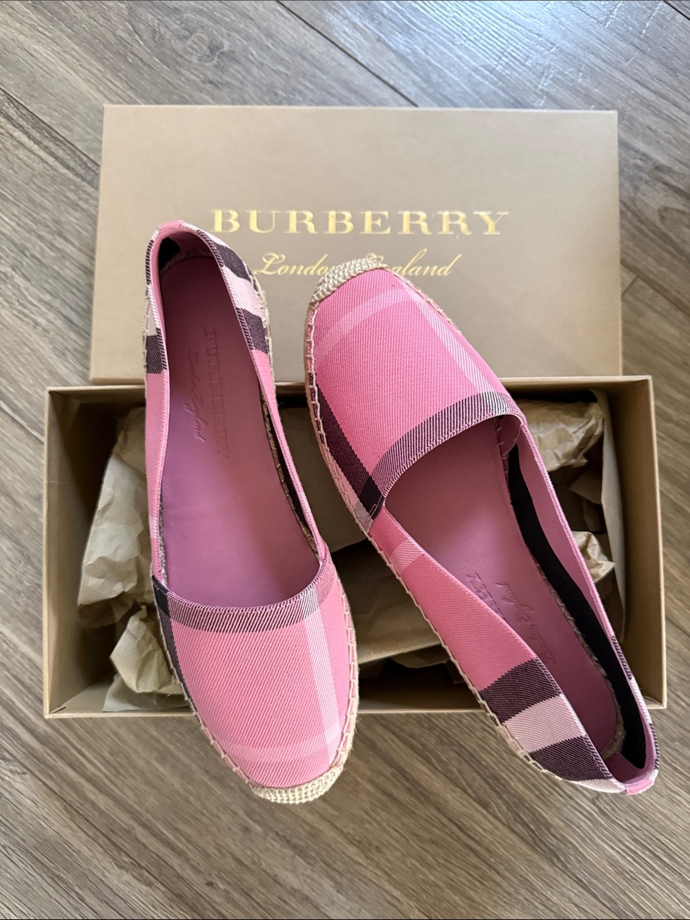Burberry Pink Check Canvas Espadrille Summer Shoes Slip-Ons